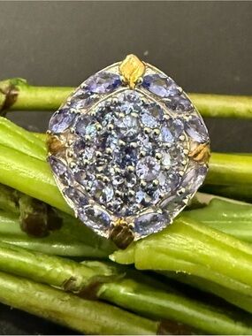 925 Sterling Silver Tanzanite Gemstone Cluster Ring Size 7.5